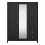 Furniture To Go Barcelona 3 Door 2 Drawer Mirrored Wardrobe Matt Black The Home and Office Stores