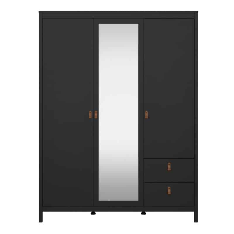 Furniture To Go Barcelona 3 Door 2 Drawer Mirrored Wardrobe Matt Black The Home and Office Stores