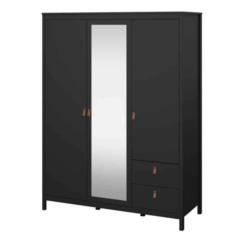 Furniture To Go Barcelona 3 Door 2 Drawer Mirrored Wardrobe Matt Black The Home and Office Stores