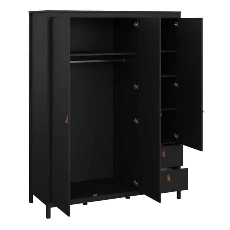 Furniture To Go Barcelona 3 Door 2 Drawer Mirrored Wardrobe Matt Black The Home and Office Stores