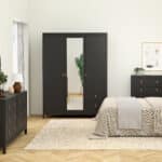 Furniture To Go Barcelona 3 Door 2 Drawer Mirrored Wardrobe Matt Black The Home and Office Stores