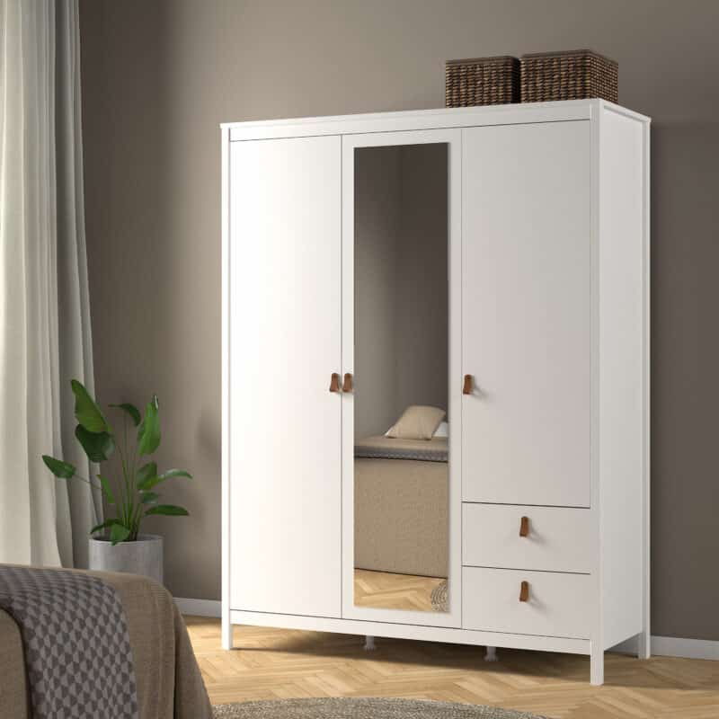 Furniture To Go Barcelona 3 Door 2 Drawer Mirrored Wardrobe White The Home and Office Stores