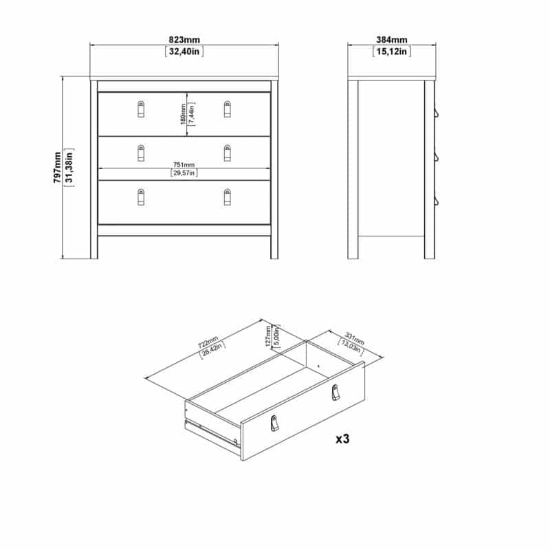 Furniture To Go Barcelona 3 Drawer Chest Cashmere The Home and Office Stores