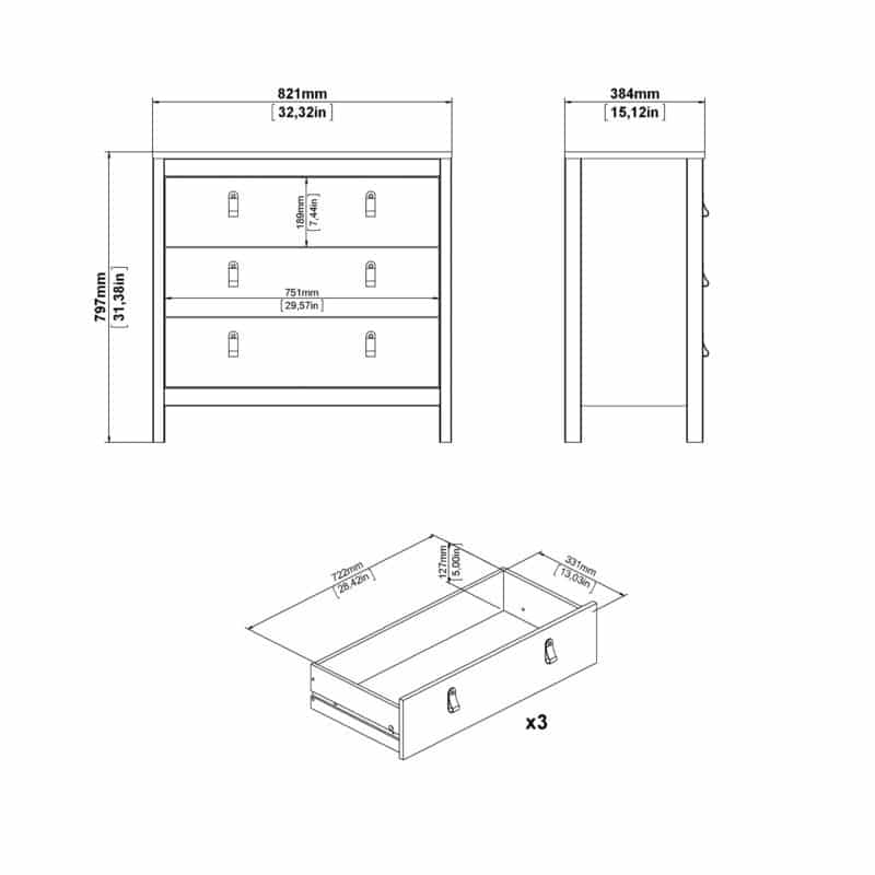 Furniture To Go Barcelona 3 Drawer Chest Oak The Home and Office Stores