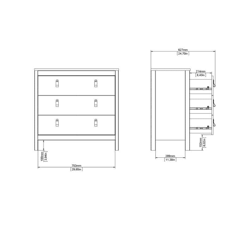 Furniture To Go Barcelona 3 Drawer Chest Oak The Home and Office Stores