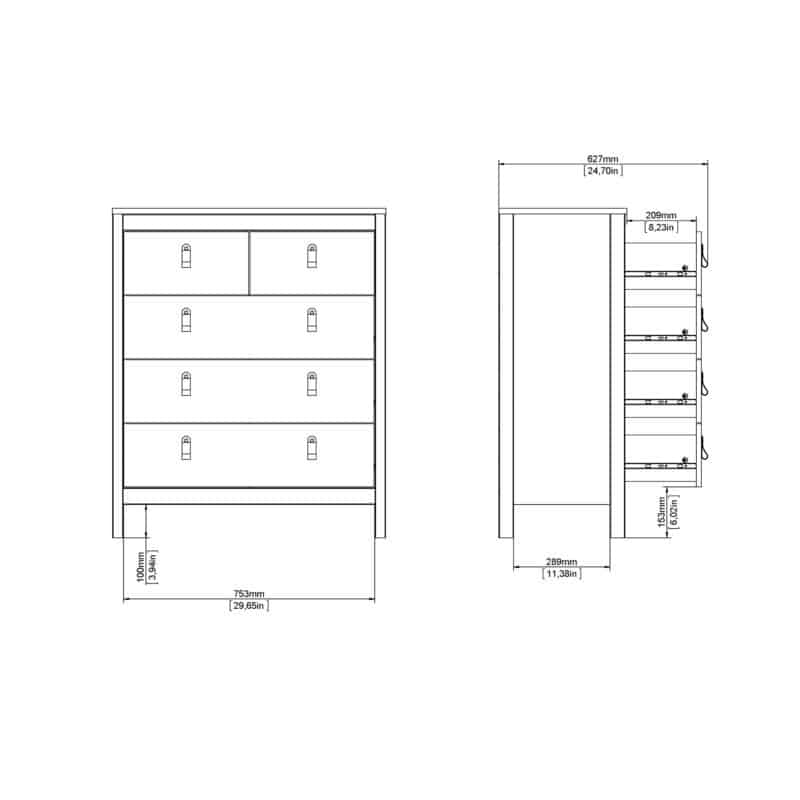 Furniture To Go Barcelona 5 Drawer Chest Oak The Home and Office Stores