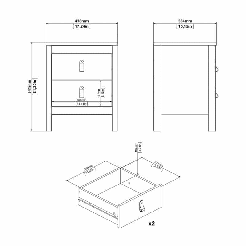 Furniture To Go Barcelona Bedside Table 2 Drawers Cashmere The Home and Office Stores