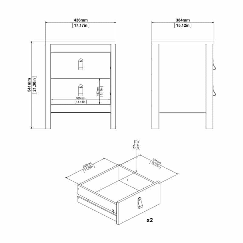 Furniture To Go Barcelona Bedside Table 2 Drawers Oak The Home and Office Stores