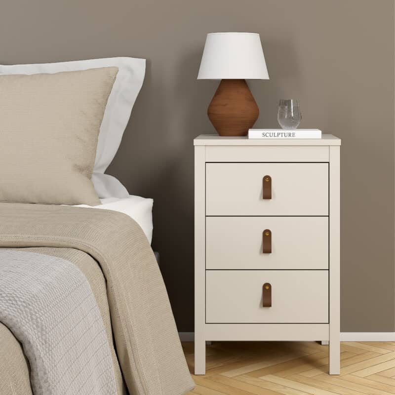 Furniture To Go Barcelona Bedside Table 3 Drawers Cashmere The Home and Office Stores