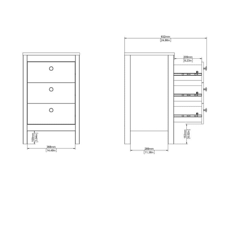 Furniture To Go Barcelona Bedside Table 3 Drawers Cashmere The Home and Office Stores