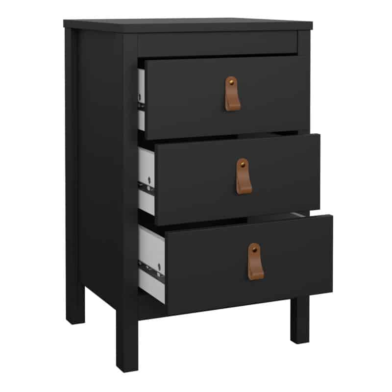Furniture To Go Barcelona Bedside Table 3 Drawers Matt Black The Home and Office Stores