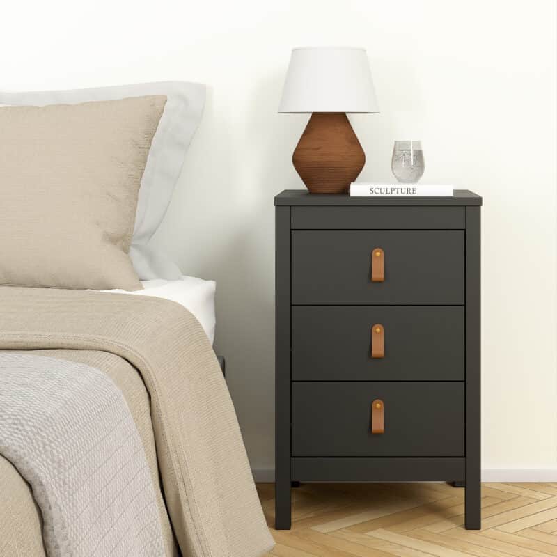 Furniture To Go Barcelona Bedside Table 3 Drawers Matt Black The Home and Office Stores