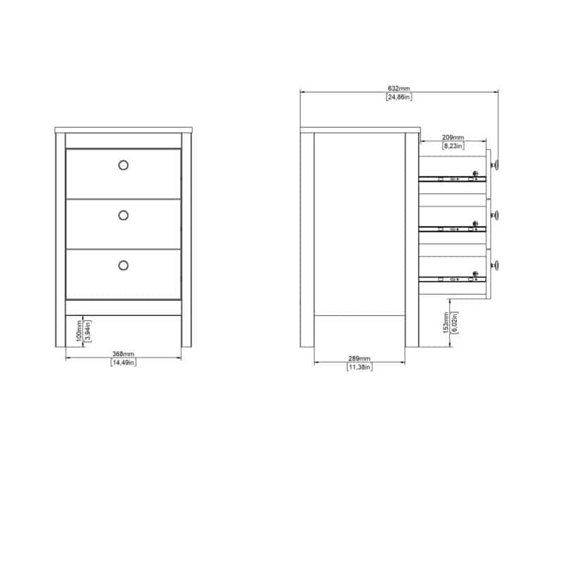 Furniture To Go Barcelona Bedside Table 3 Drawers Oak The Home and Office Stores