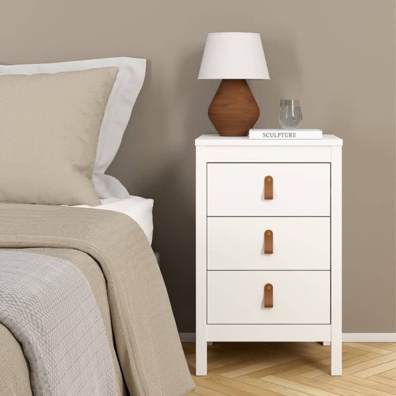Furniture To Go Barcelona Bedside Table 3 Drawers White The Home and Office Stores