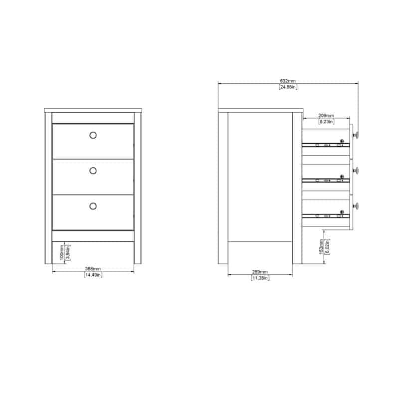 Furniture To Go Barcelona Bedside Table 3 Drawers White The Home and Office Stores