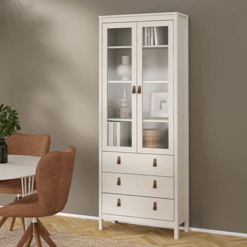 Furniture To Go Barcelona China Cabinet 2 Glass Doors 3 Drawers cashmere The Home and Office Stores