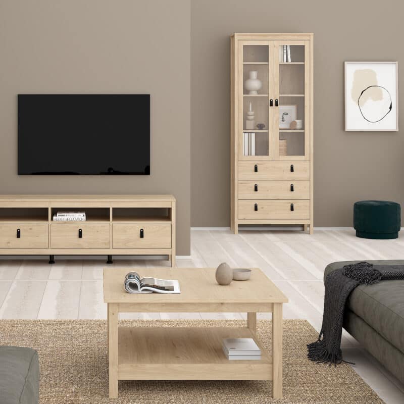 Furniture To Go Barcelona China Cabinet 2 Glass Doors 3 Drawers oak The Home and Office Stores