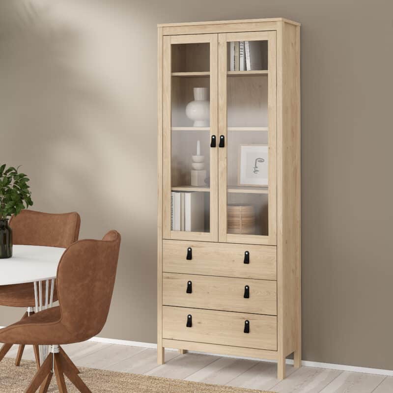Furniture To Go Barcelona China Cabinet 2 Glass Doors 3 Drawers oak The Home and Office Stores