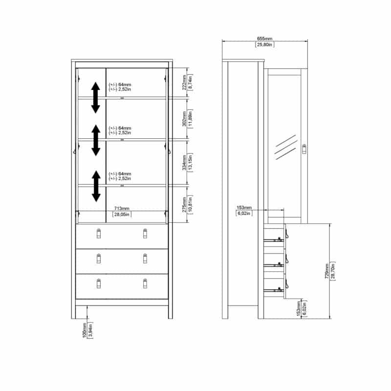 Furniture To Go Barcelona China Cabinet 2 Glass Doors 3 Drawers oak The Home and Office Stores