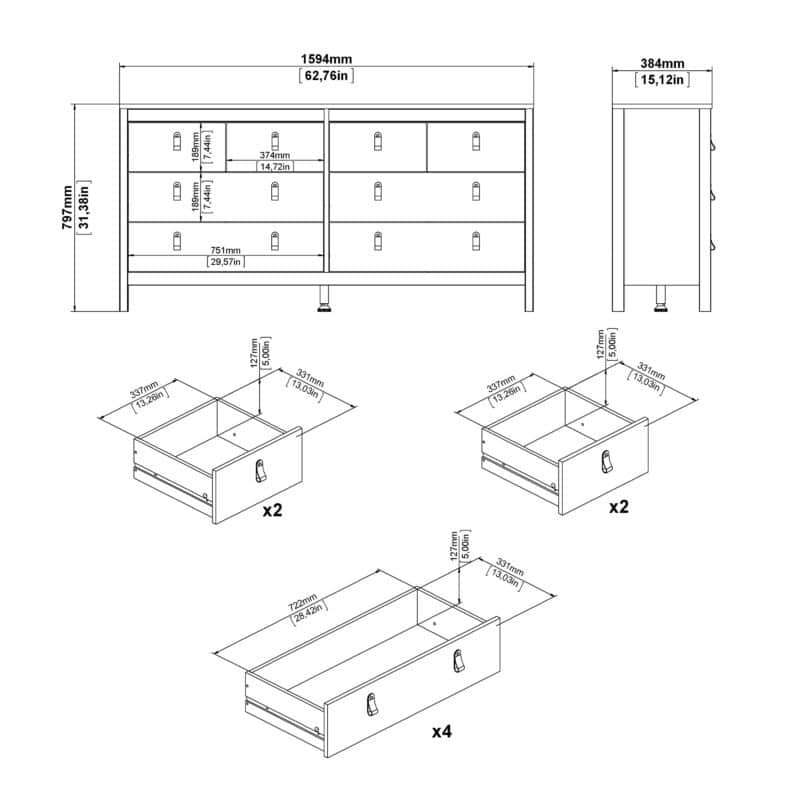 Furniture To Go Barcelona Double Dresser 8 Drawers Oak The Home and Office Stores