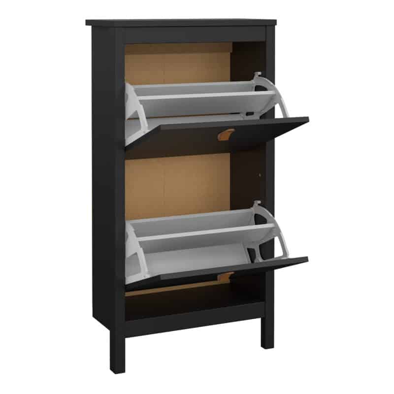 Furniture To Go Barcelona Shoe Cabinet 2 Flip Down Doors Matt Black The Home and Office Stores