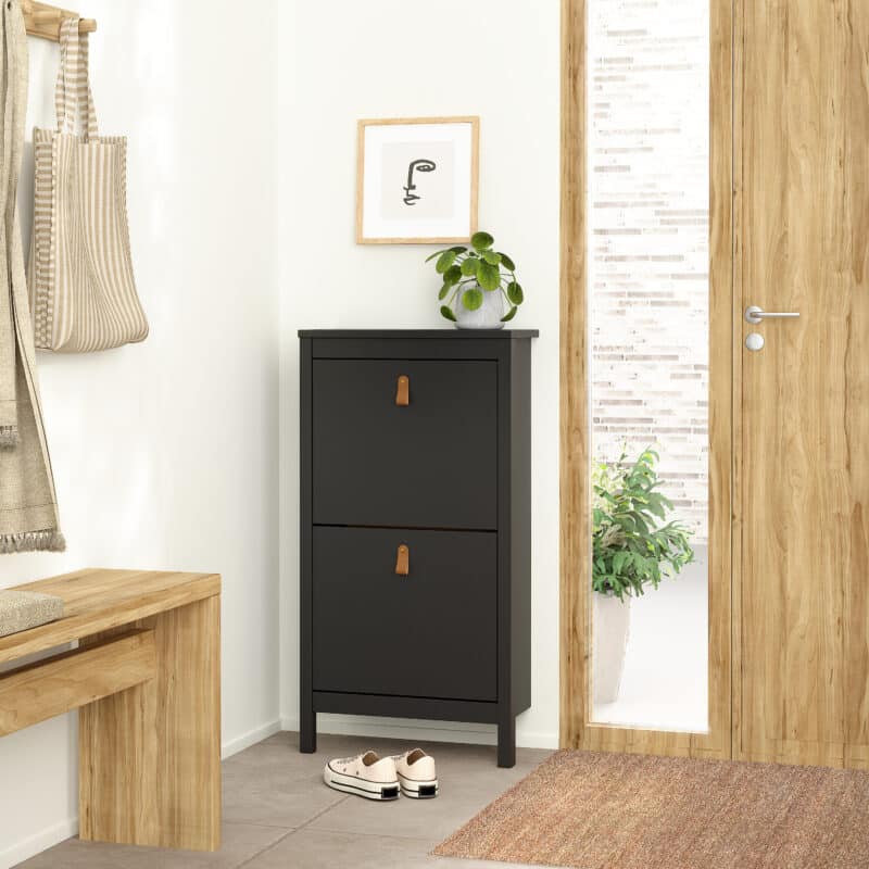 Furniture To Go Barcelona Shoe Cabinet 2 Flip Down Doors Matt Black The Home and Office Stores