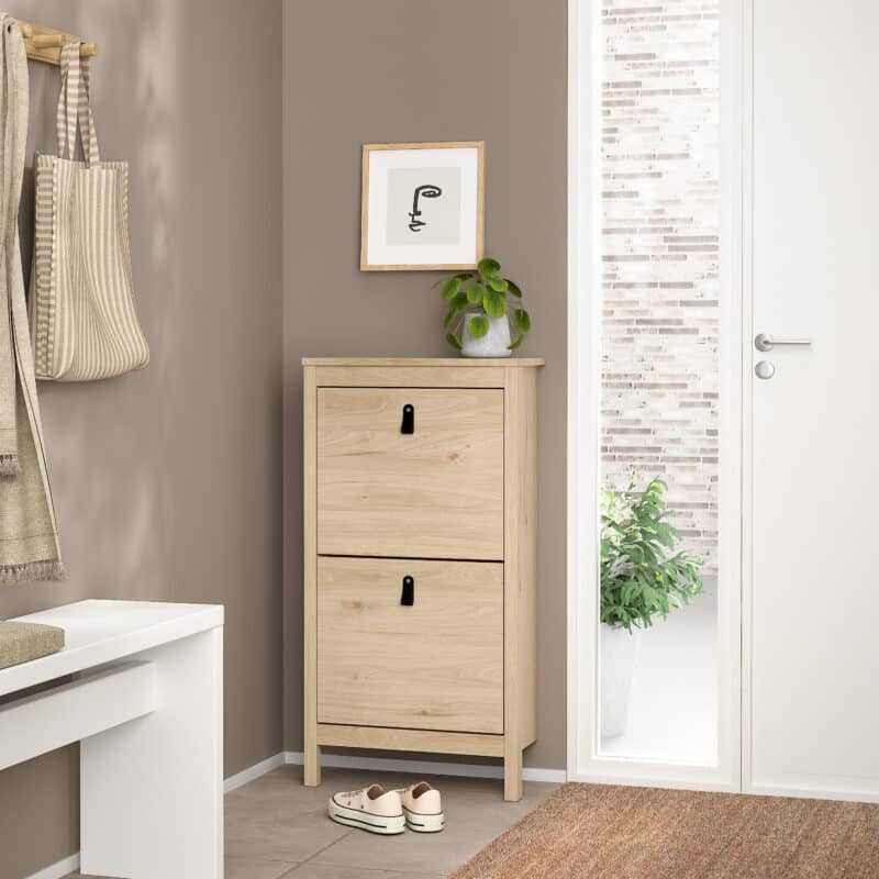 Furniture To Go Barcelona Shoe Cabinet 2 Flip Down Doors Oak The Home and Office Stores