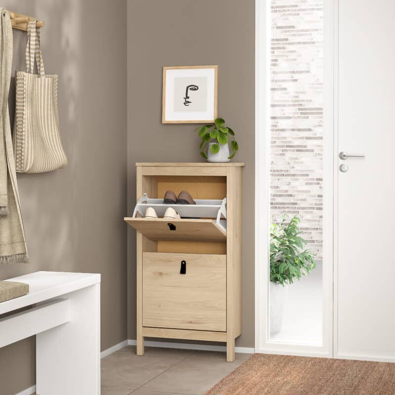 Furniture To Go Barcelona Shoe Cabinet 2 Flip Down Doors Oak The Home and Office Stores