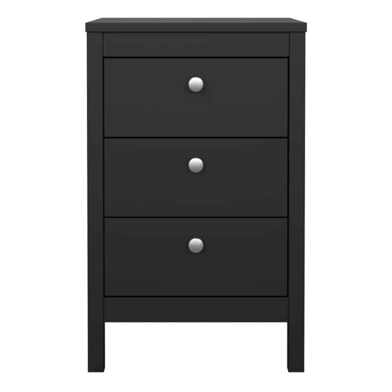 Furniture To Go Madrid Bedside Table 3 Drawers Matt Black The Home and Office Stores