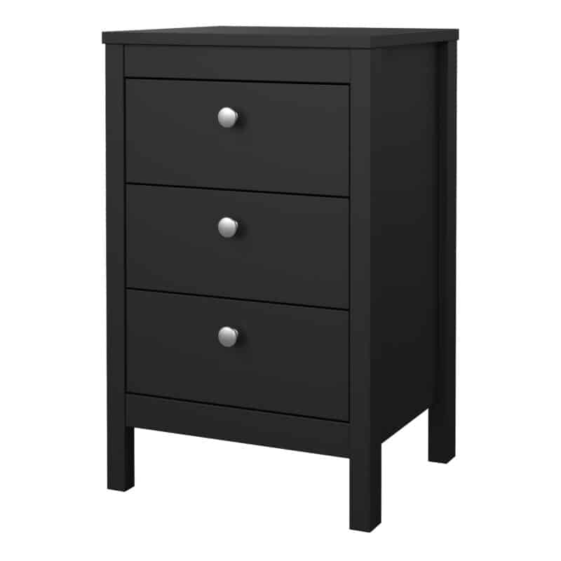 Furniture To Go Madrid Bedside Table 3 Drawers Matt Black The Home and Office Stores