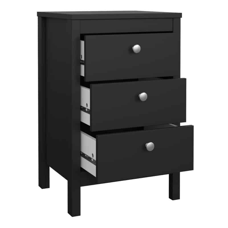 Furniture To Go Madrid Bedside Table 3 Drawers Matt Black The Home and Office Stores