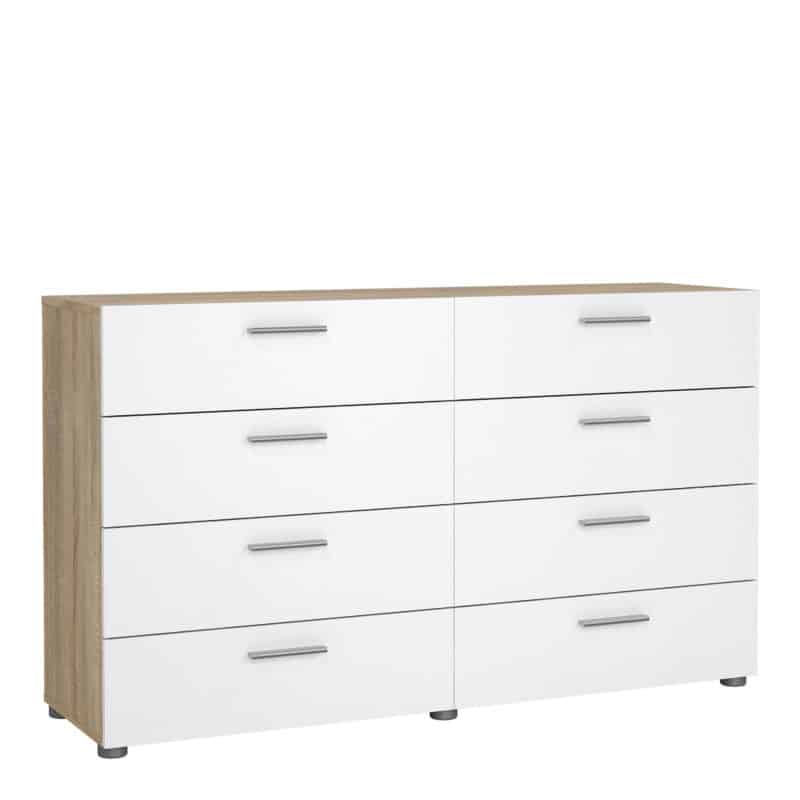 Furniture To Go Pepe wide chest of 8 drawers oak white high gloss
