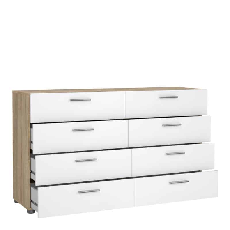 Furniture To Go Pepe Wide Chest Of 8 Drawers Oak White High Gloss The Home and Office Stores