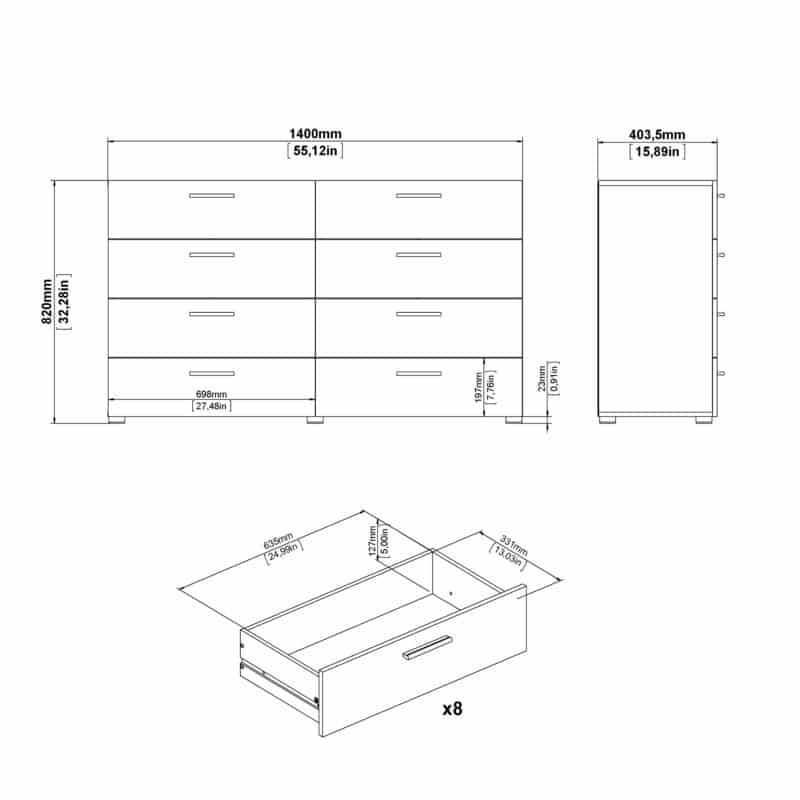Furniture To Go Pepe Wide Chest Of 8 Drawers Oak White High Gloss The Home and Office Stores