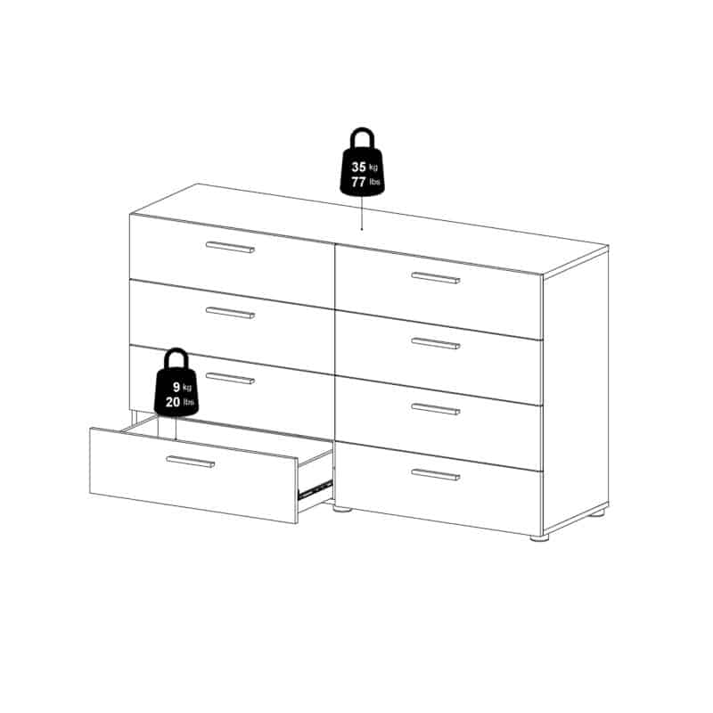Furniture To Go Pepe Wide Chest Of 8 Drawers Oak White High Gloss The Home and Office Stores
