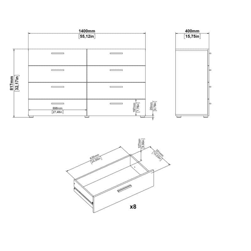 Furniture To Go Pepe Wide Chest Of 8 Drawers White The Home and Office Stores