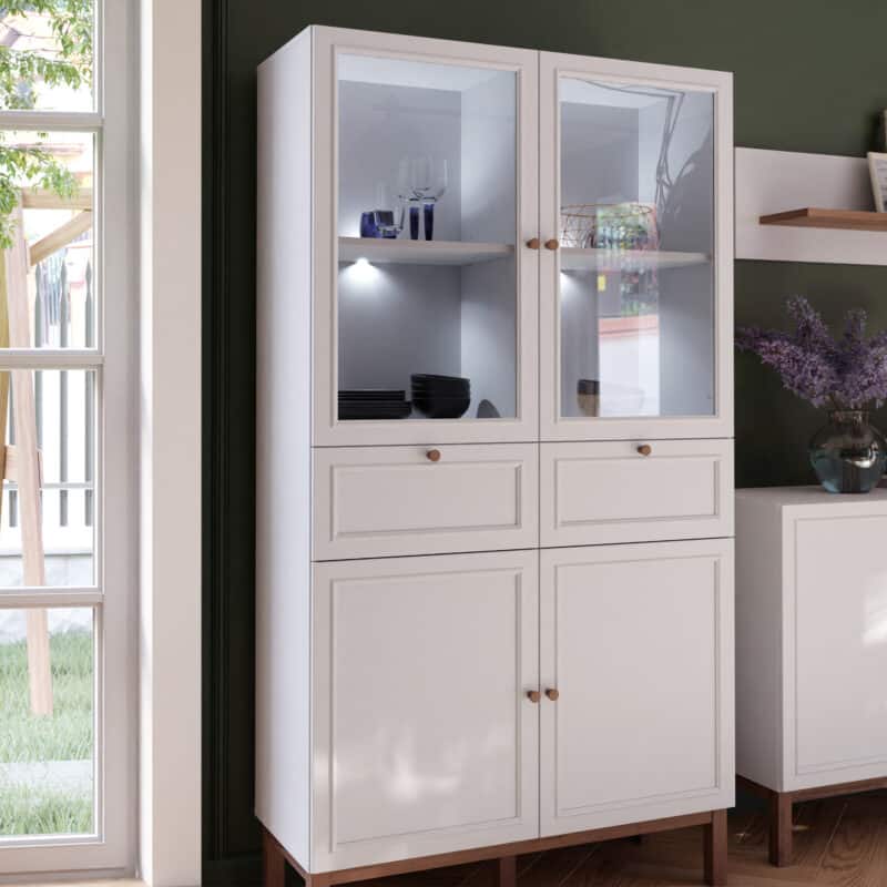 Furniture To Go Wensley Light Grey 4 Door 2 Drawer Display Cabinet With LED Lighting The Home and Office Stores