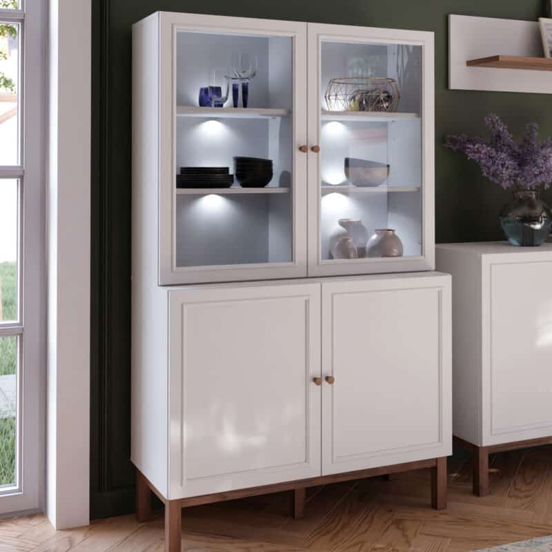 Furniture To Go Wensley Light Grey 4 Door Display Cabinet With LED Lighting The Home and Office Stores