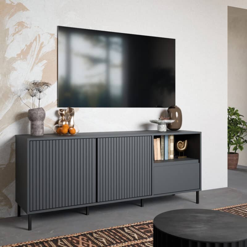 Furniture To Go Avenale 2 Door 1 Drawer Anthracite TV Cabinet The Home and Office Stores