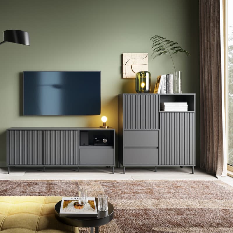 Furniture To Go Avenale 2 Door 1 Drawer Anthracite TV Cabinet The Home and Office Stores