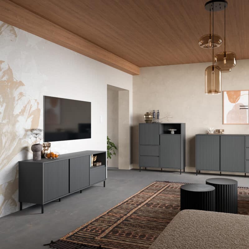 Furniture To Go Avenale 2 Door 1 Drawer Anthracite TV Cabinet The Home and Office Stores