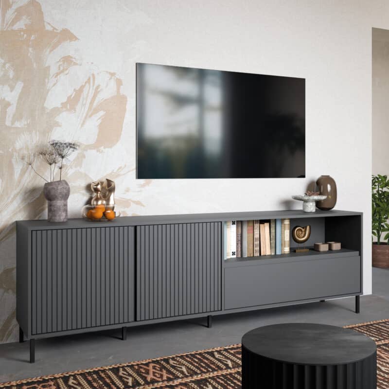 Furniture To Go Avenale 2 Door 1 Drawer Anthracite Wide TV Cabinet The Home and Office Stores