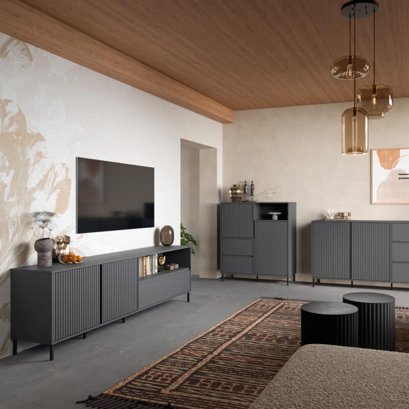 Furniture To Go Avenale 2 Door 1 Drawer Anthracite Wide TV Cabinet The Home and Office Stores