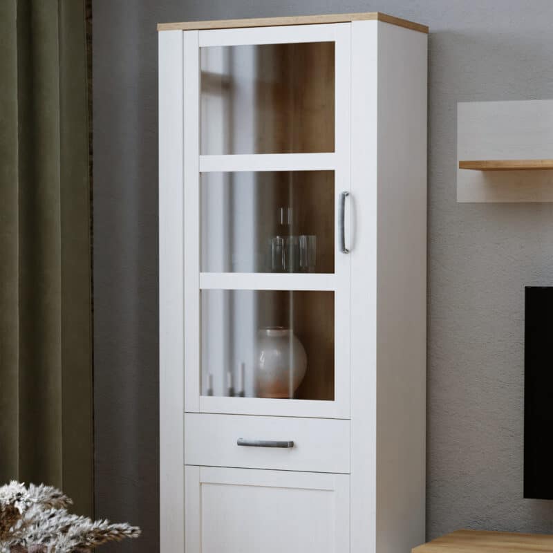 Furniture To Go Bohol 2 Door 1 Drawer Narrow White Display Cabinet The Home and Office Stores