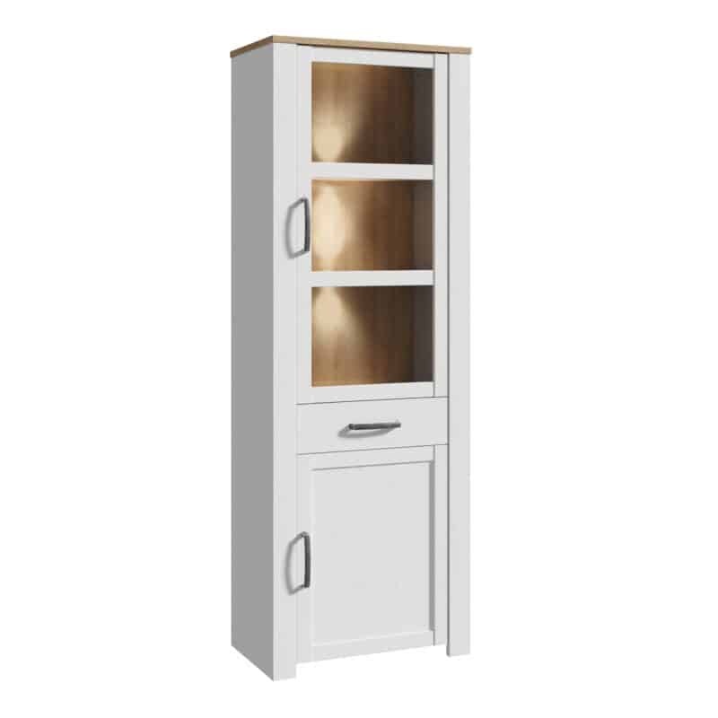 Furniture To Go Bohol 2 door 1 drawer narrow white display cabinet with led lighting