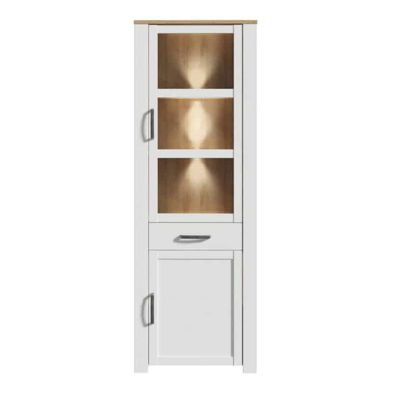 Furniture To Go Bohol 2 Door 1 Drawer Narrow White Display Cabinet With LED Lighting The Home and Office Stores