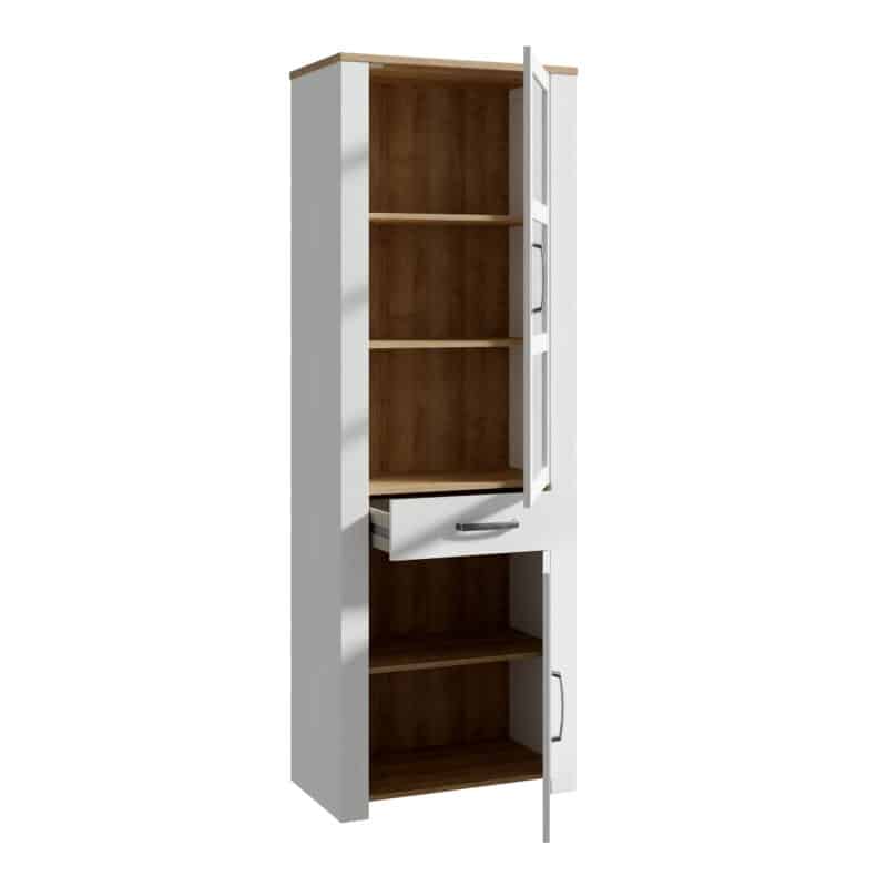 Furniture To Go Bohol 2 Door 1 Drawer Narrow White Display Cabinet With LED Lighting The Home and Office Stores