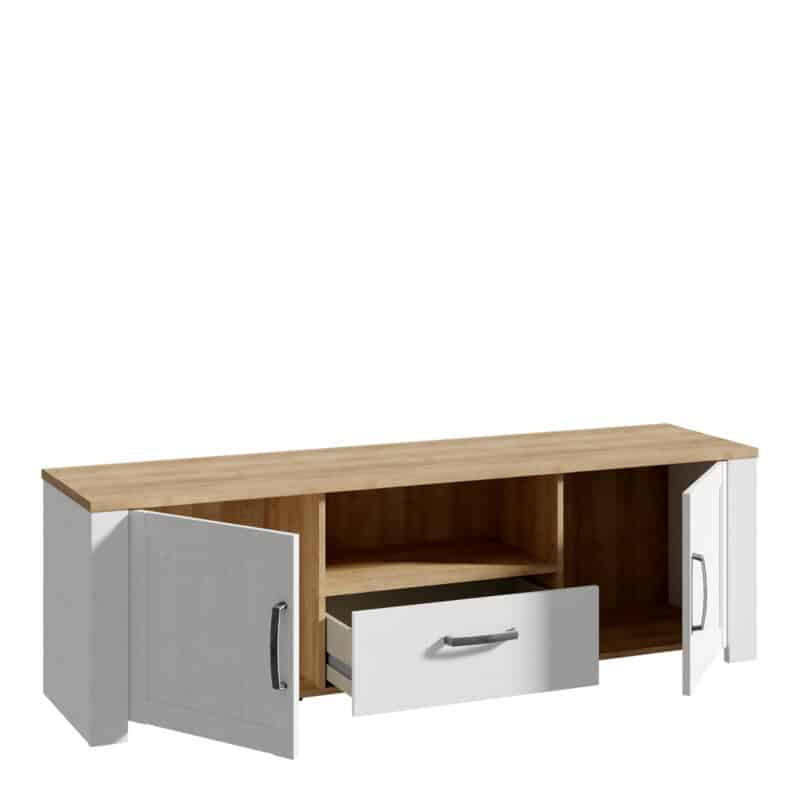 Furniture To Go Bohol 2 Door 1 Drawer White TV Cabinet With LED Lighting The Home and Office Stores