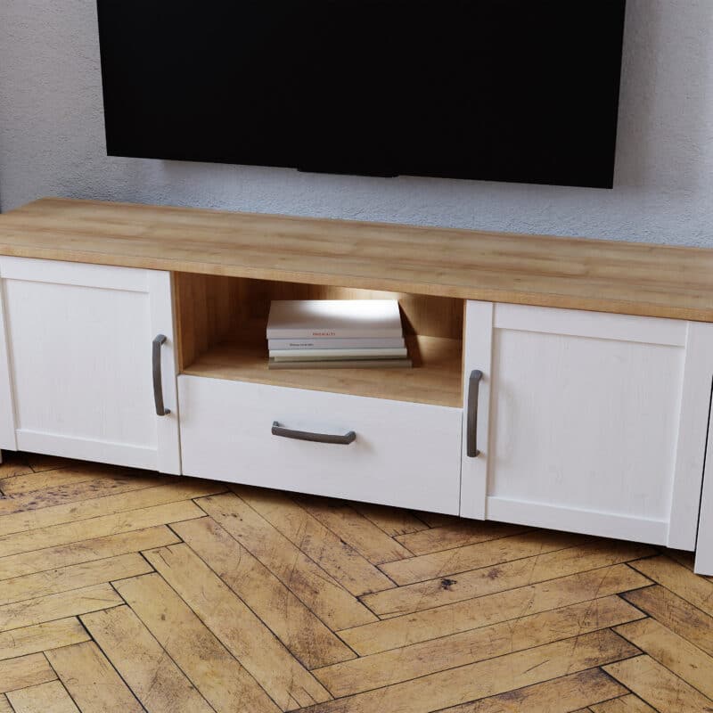 Furniture To Go Bohol 2 Door 1 Drawer White TV Cabinet With LED Lighting The Home and Office Stores