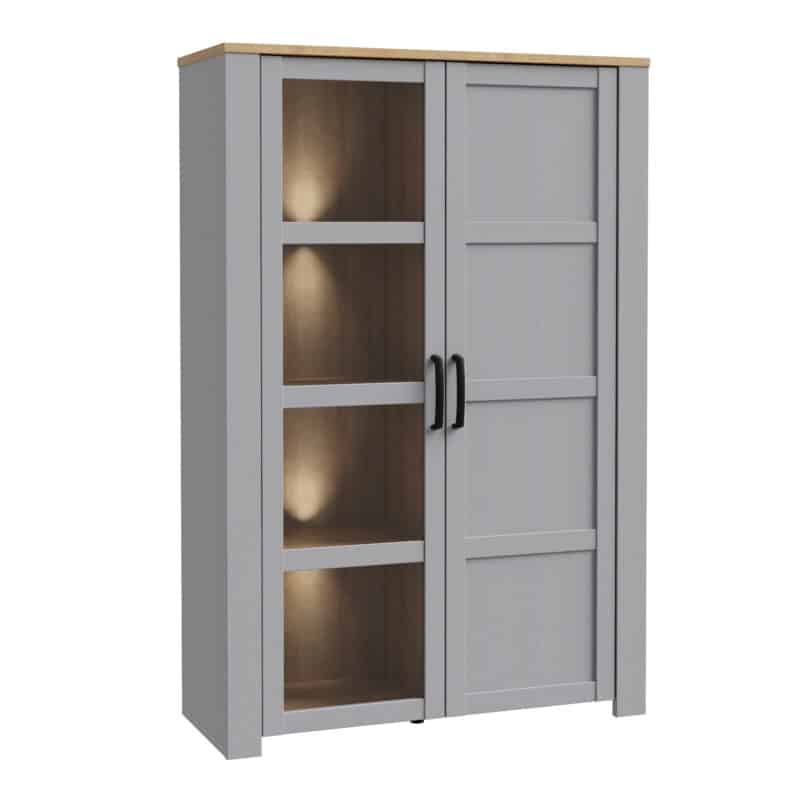 Furniture To Go Bohol 2 door grey display cabinet with led lighting